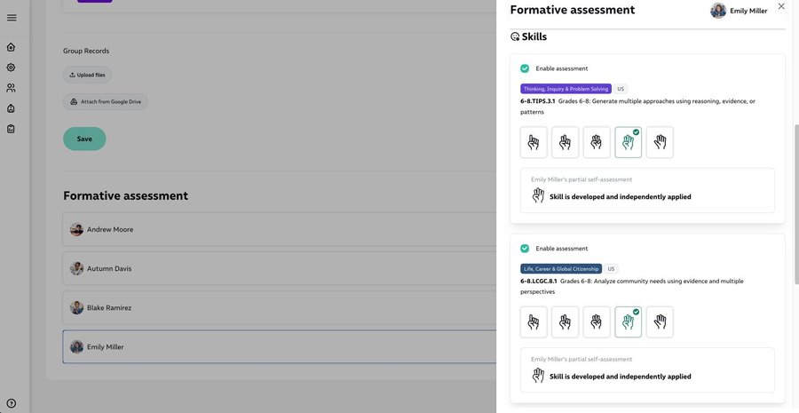 Assess skills development any time